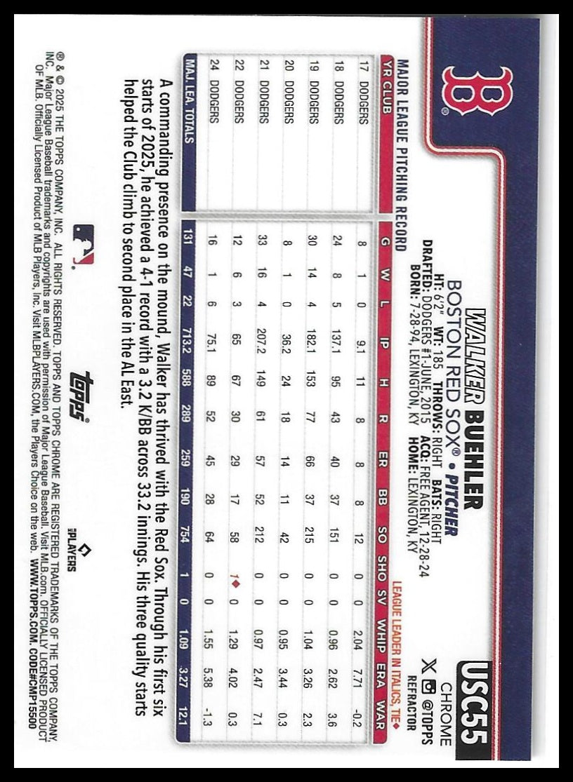 2025 Topps Chrome Update #USC55 Walker Buehler Refractors