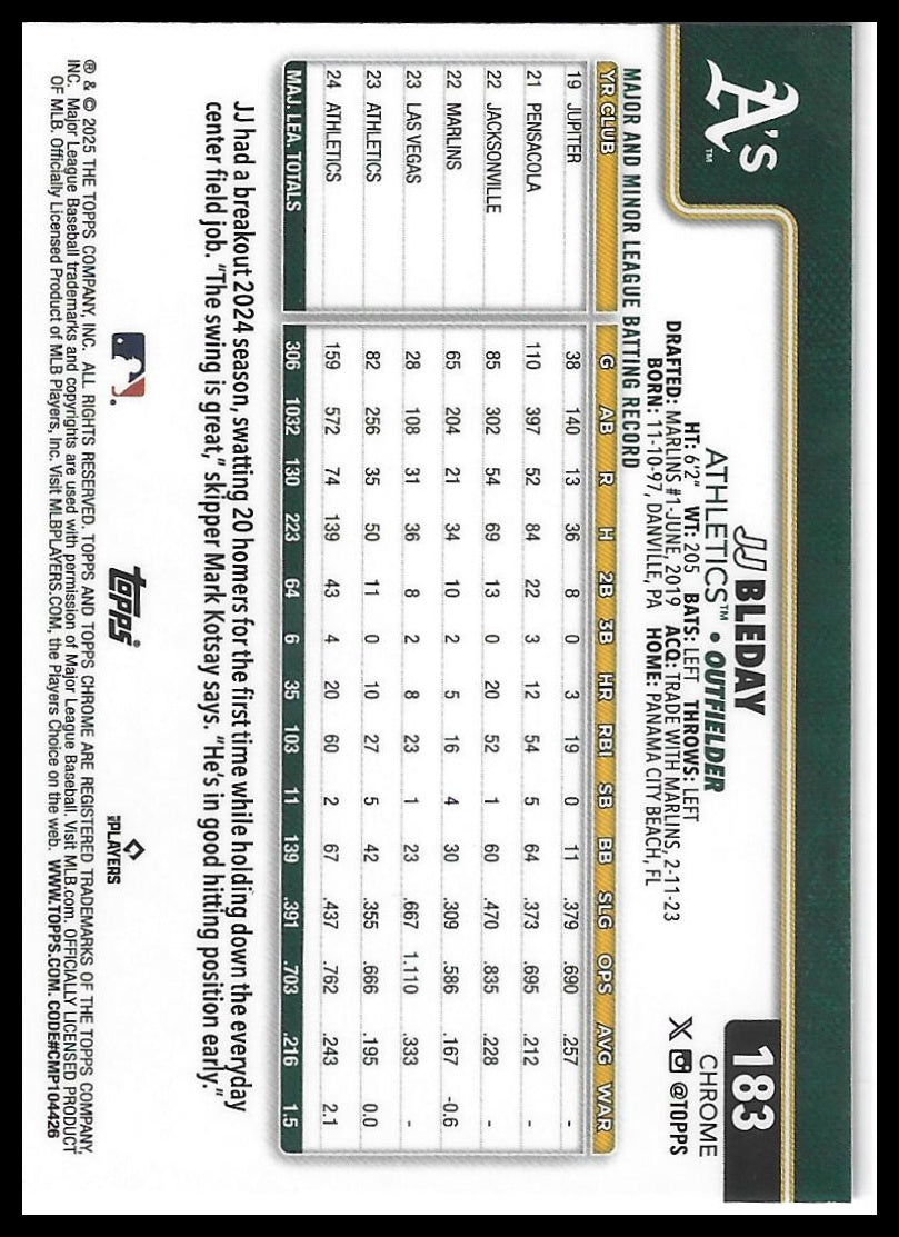 2025 Topps Chrome #183 JJ Bleday X-Fractors