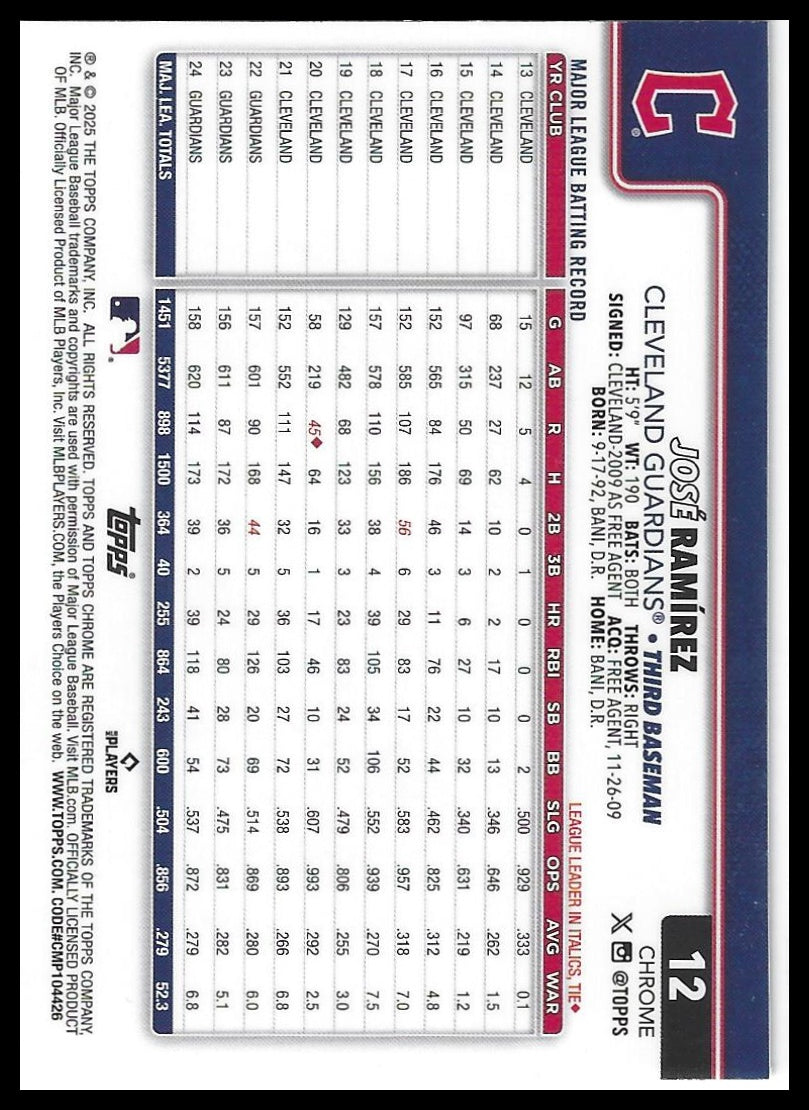 2025 Topps Chrome #12 José Ramírez X-Fractors