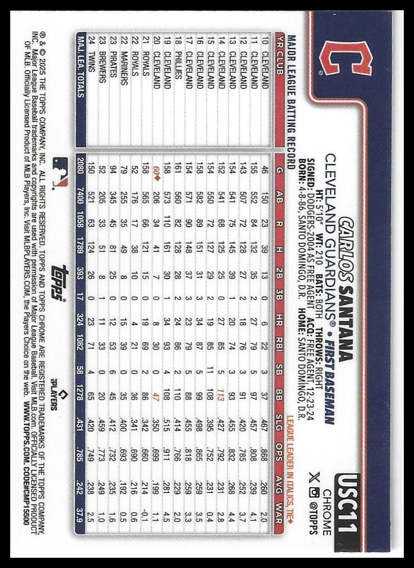 2025 Topps Chrome Update #USC11 Carlos Santana X-Fractors