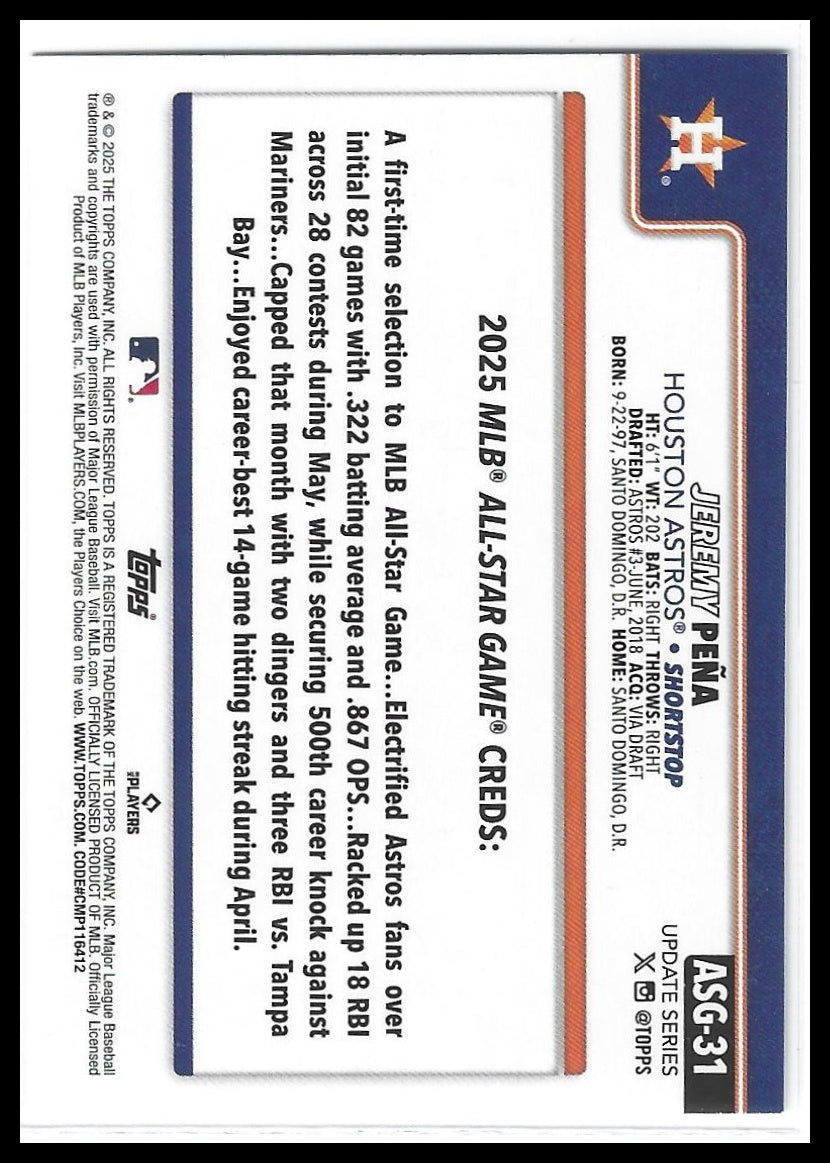 2025 Topps Update #ASG-31 Jeremy Peña 2025 All-Star Game