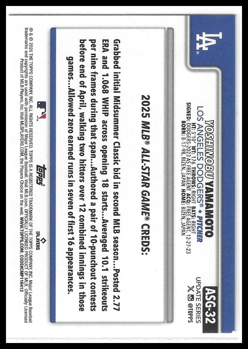 2025 Topps Update #ASG-32 Yoshinobu Yamamoto 2025 All-Star Game