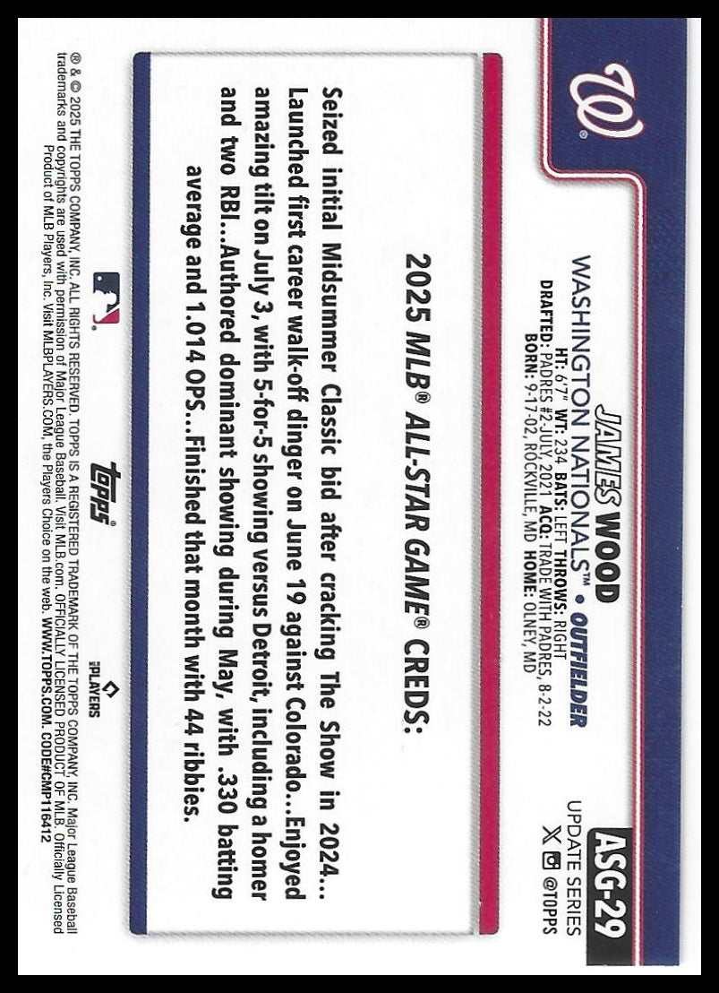 2025 Topps Update #ASG-29 James Wood 2025 All-Star Game