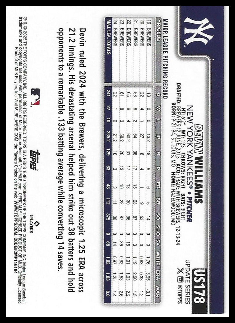 2025 Topps Update #US178 Devin Williams Holiday