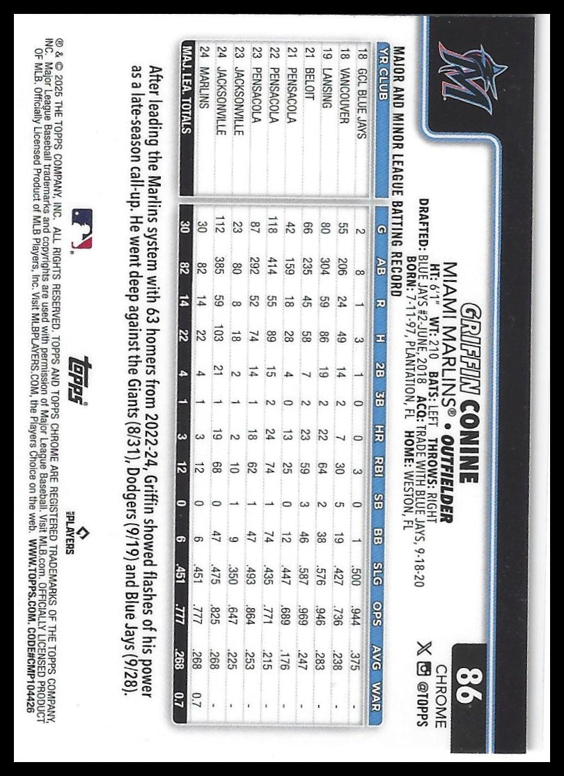 2025 Topps Chrome #86 Griffin Conine Sepia Refractors