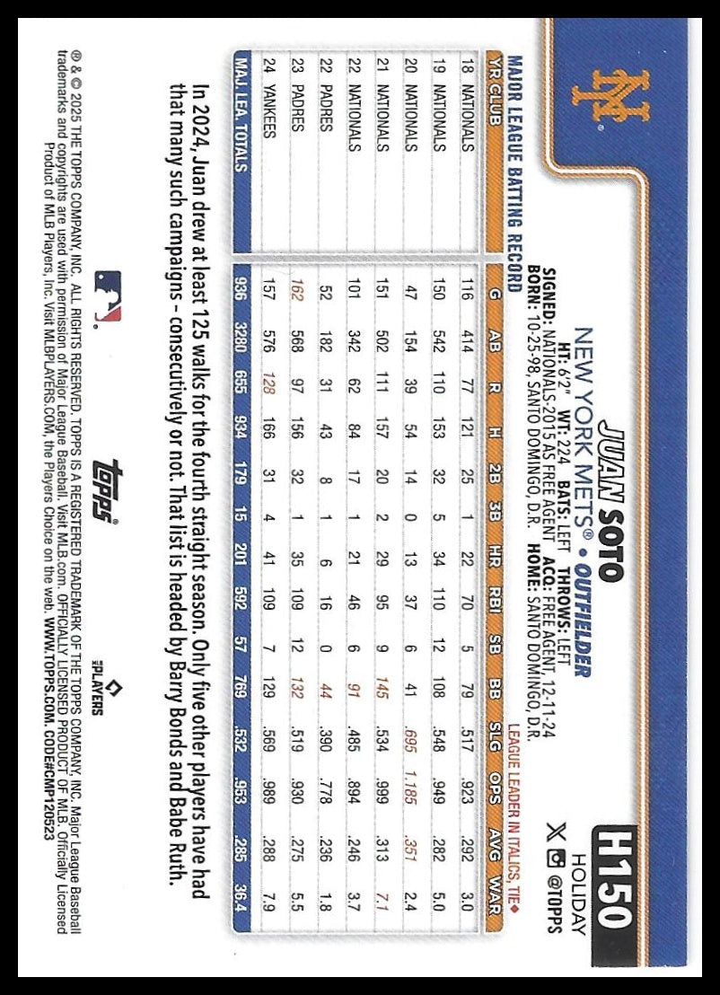 2025 Topps Holiday #H150b Juan Soto