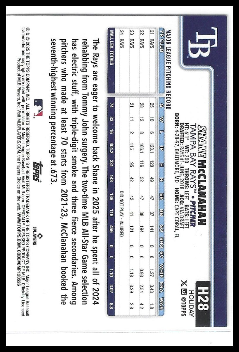 2025 Topps Holiday #H28 Shane McClanahan Silver Glitter Holiday