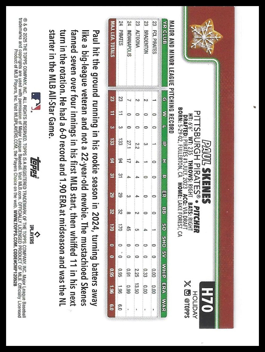 2025 Topps Holiday #H70 Paul Skenes Christmas Cookie