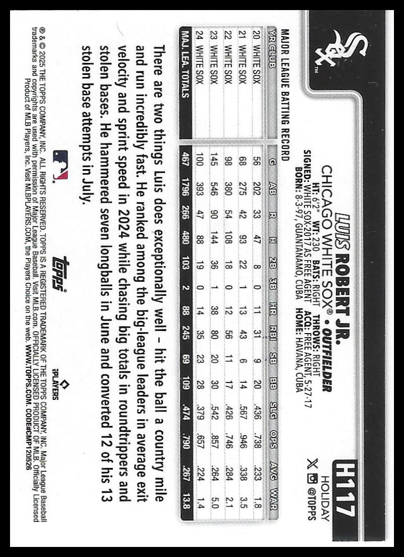 2025 Topps Holiday #H117 Luis Robert Jr. Silver Glitter Holiday