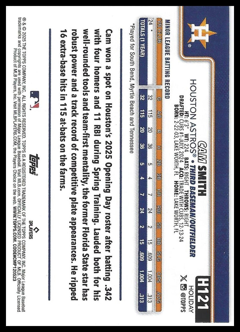 2025 Topps Holiday #H121b Cam Smith