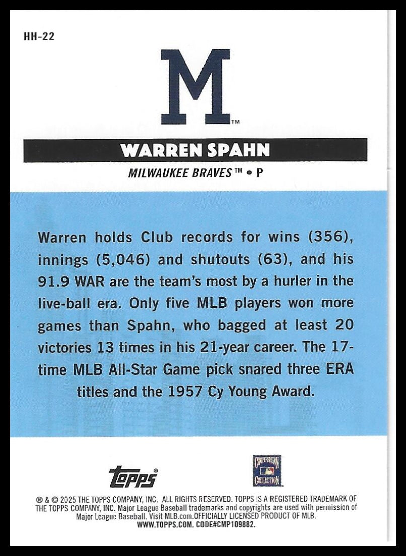 2025 Topps All-Star Game #HH-22 Warren Spahn Homegrown Heroes