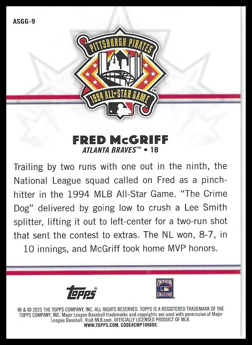 2025 Topps All-Star Game #ASGG-9 Fred McGriff All-Star Game Greats