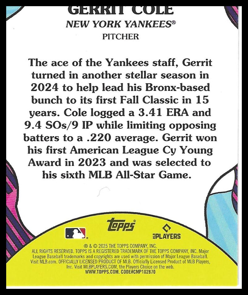 2025 Topps #SS-47 Gerrit Cole Summer Superstars