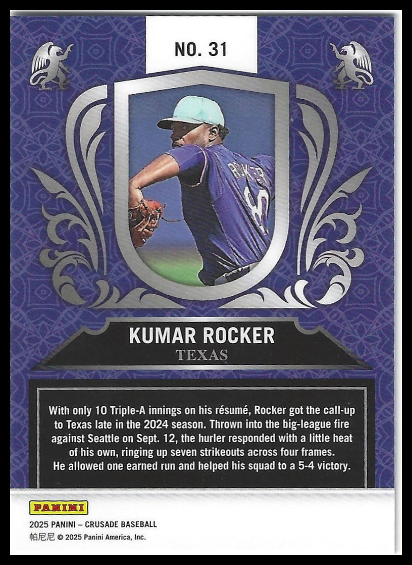 2025 Panini Crusade #31 Kumar Rocker Crusade Blue Cracked Ice
