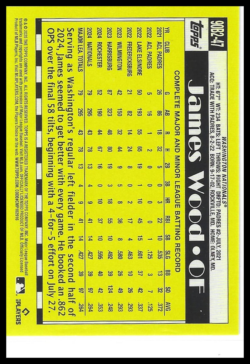 2025 Topps #90B2-47 James Wood 1990 Topps Baseball 35th Anniversary (Series Two)