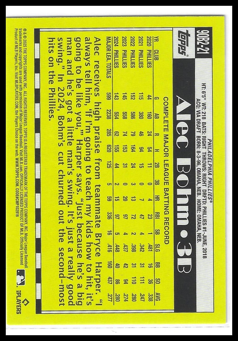 2025 Topps #90B2-21 Alec Bohm 1990 Topps Baseball 35th Anniversary (Series Two)