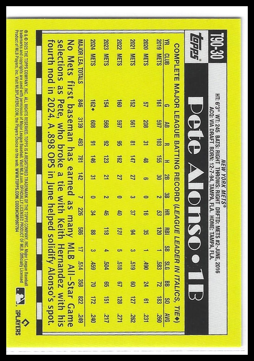 2025 Topps #T90-30 Pete Alonso 1990 Topps Baseball 35th Anniversary (Series One)