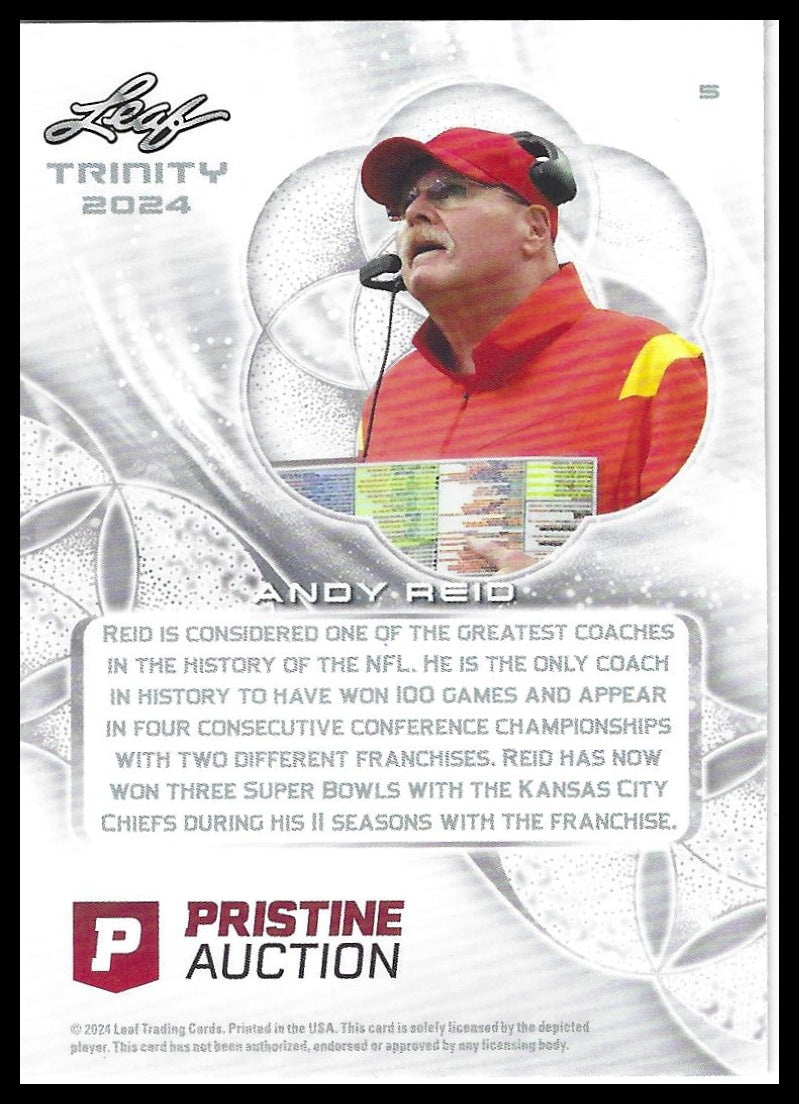 2024 Leaf Trinity Pristine Football #5 Andy Reid Platinum Blue Foil #/199