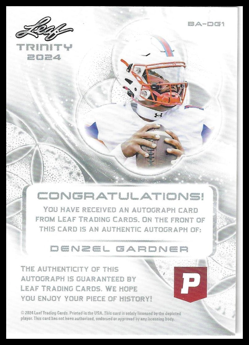 2024 Leaf Trinity Pristine Football #BA-DG1 Denzel Gardner Autographs