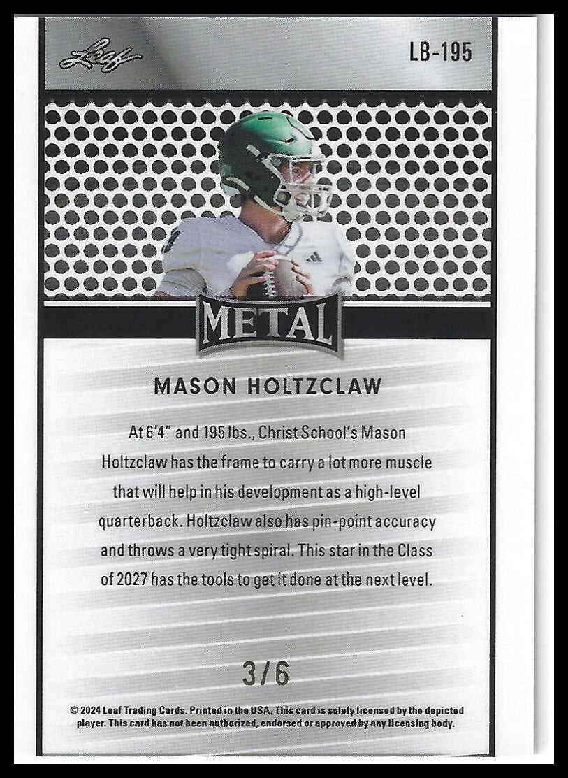 2024 Leaf Collective - Leaf Shimmer Black #LB-195 Mason Holtzclaw #/6