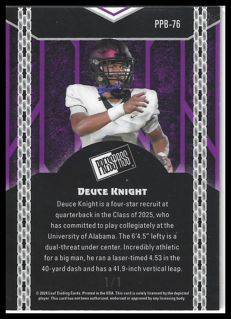 2024 Leaf Collective - Press Pass Shimmer Gold #PPB-76 Deuce Knight #/1