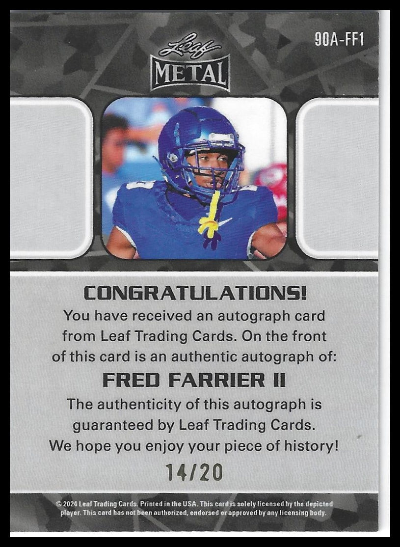 2024 Leaf - 1990 Leaf Autographs Shimmer Light Blue Fred Farrier II #/20