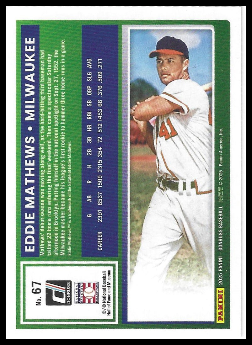 2025 Donruss #67 Eddie Mathews Red and Blue