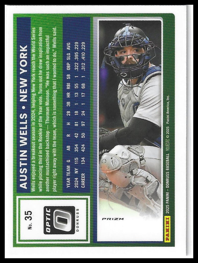 2025 Donruss #35 Austin Wells Optic Blue Velocity
