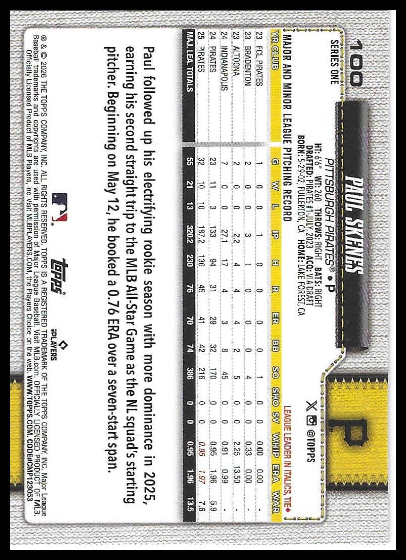 2026 Topps #100 Paul Skenes