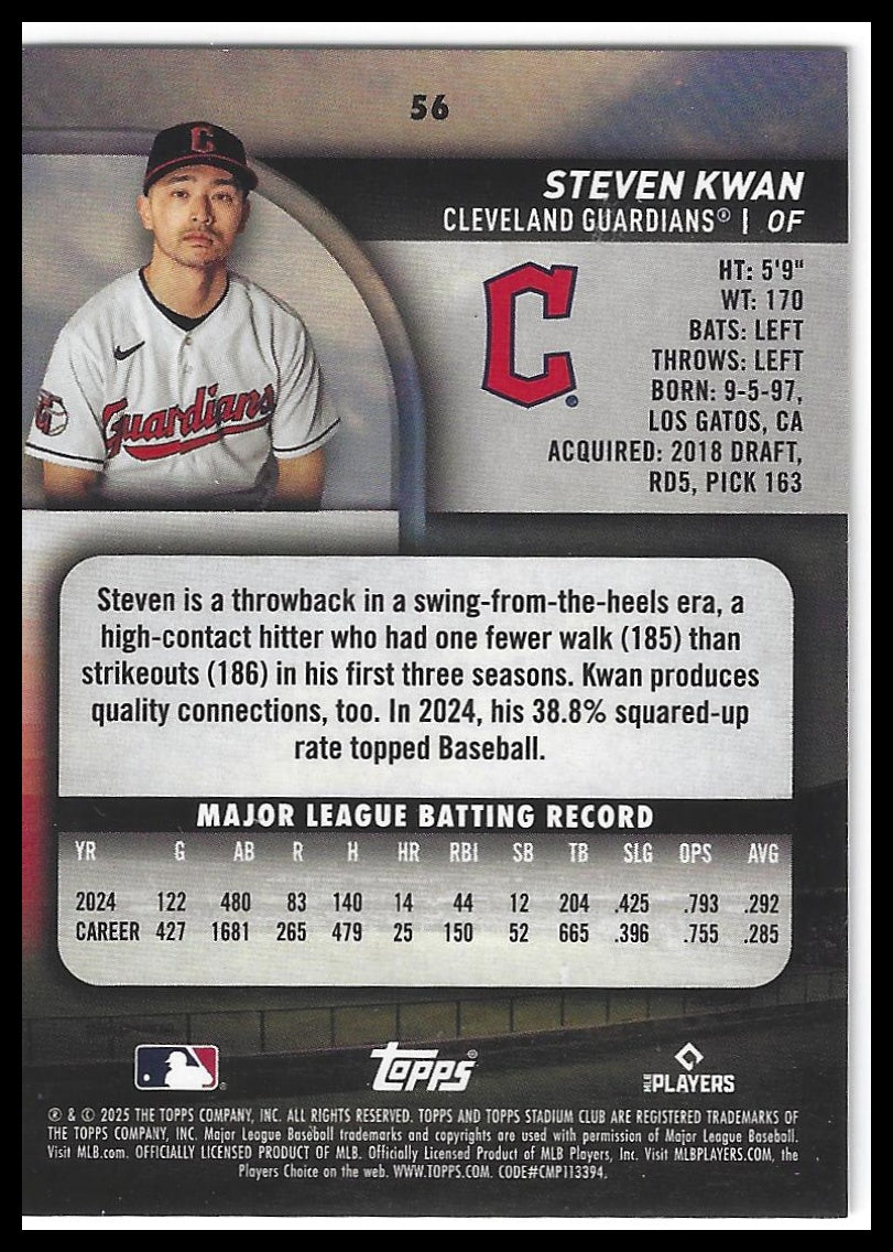 2025 Stadium Club #56 Steven Kwan Lime Green