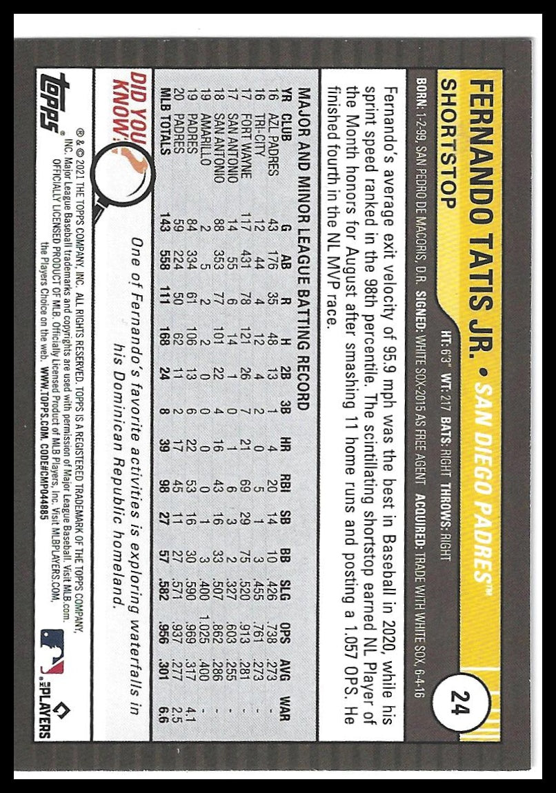 2021 Topps Big League #24 Fernando Tatis Jr. Electric Blue