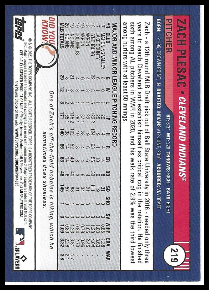 2021 Topps Big League #219 Zach Plesac Orange