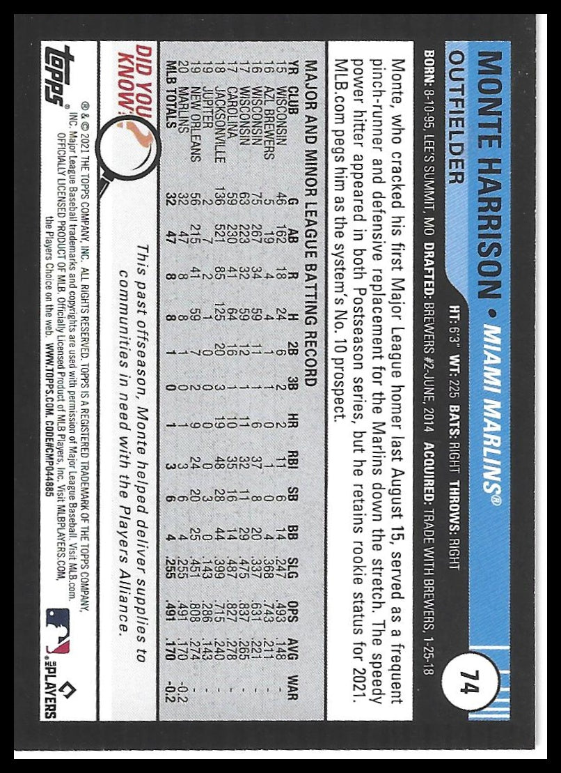 2021 Topps Big League #74 Monte Harrison Orange
