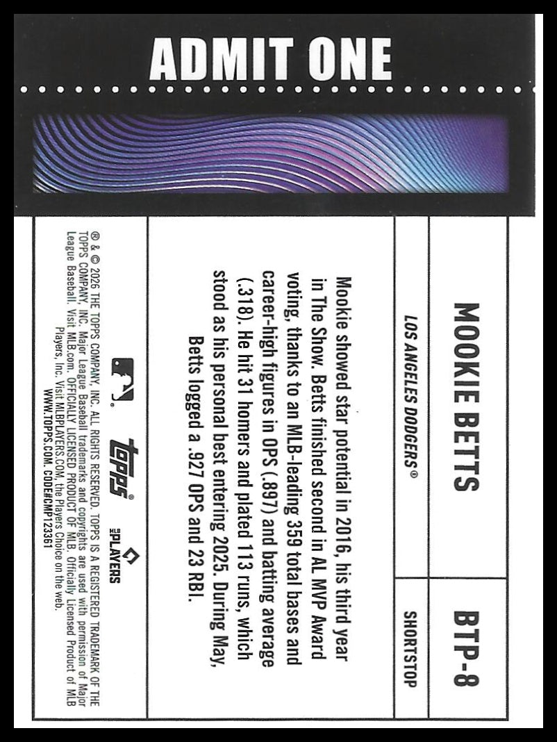 2026 Topps #BTP-8 Mookie Betts Big Ticket Players