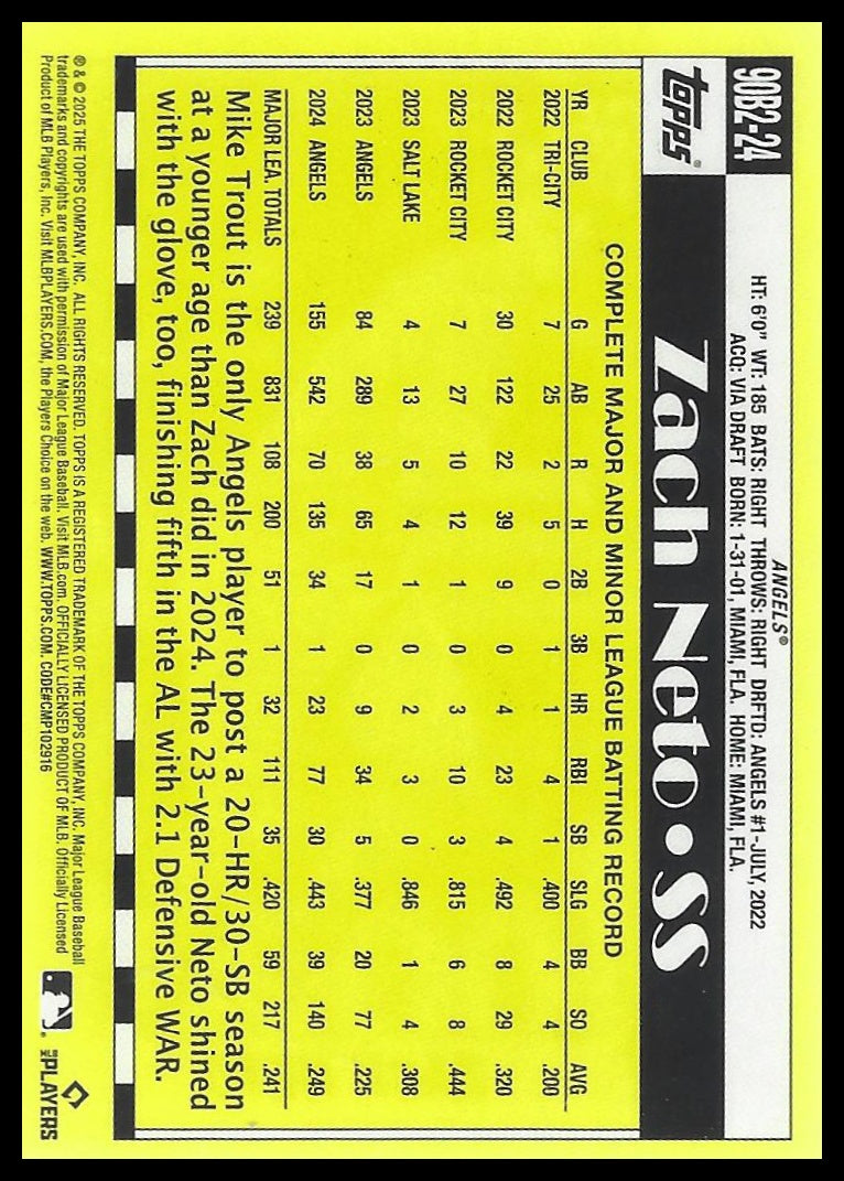 2025 Topps #90B2-24 Zach Neto 1990 Topps Baseball 35th Anniversary (Series Two)