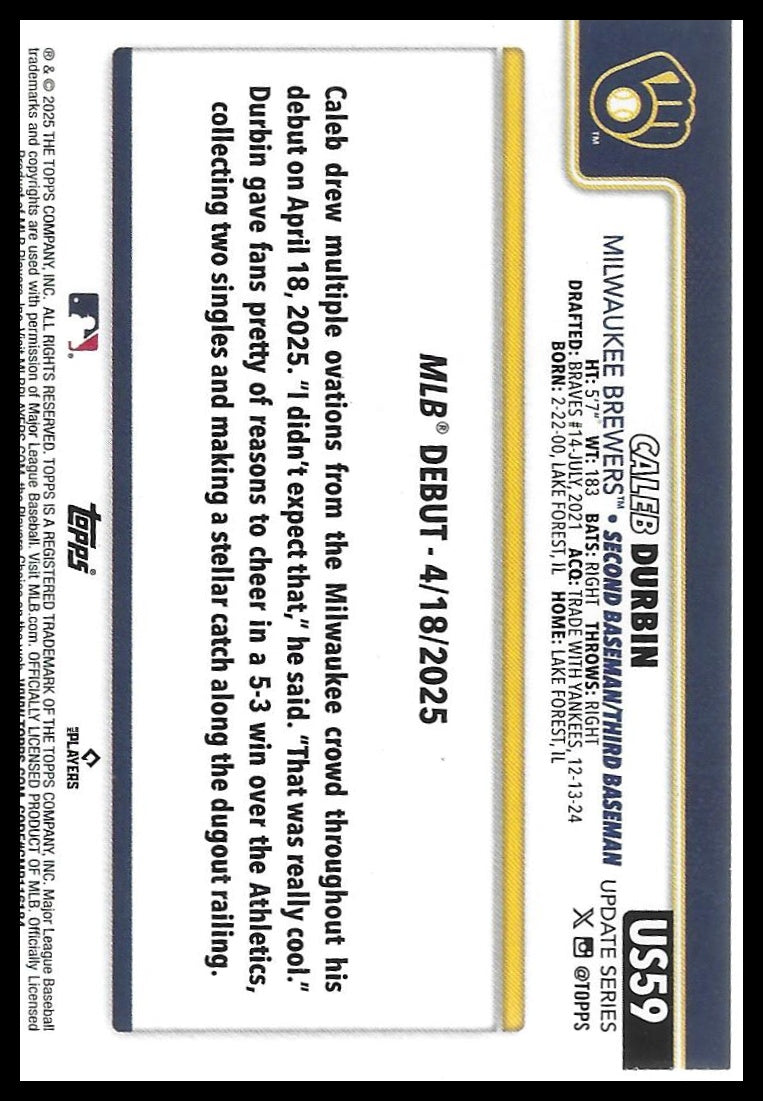 2025 Topps Update #US59 Caleb Durbin Rainbow Foil