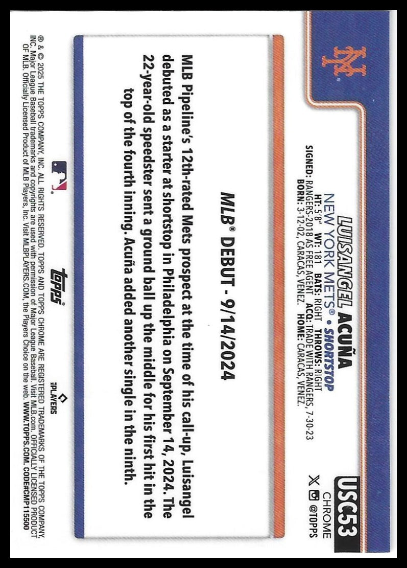 2025 Topps Chrome Update #USC53 Luisangel Acuña Sepia Refractors