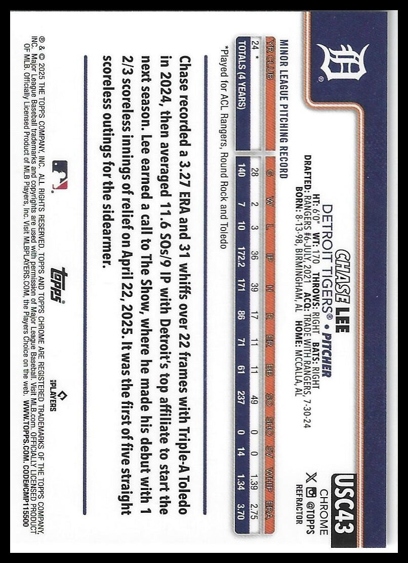 2025 Topps Chrome Update #USC43 Chase Lee Refractors