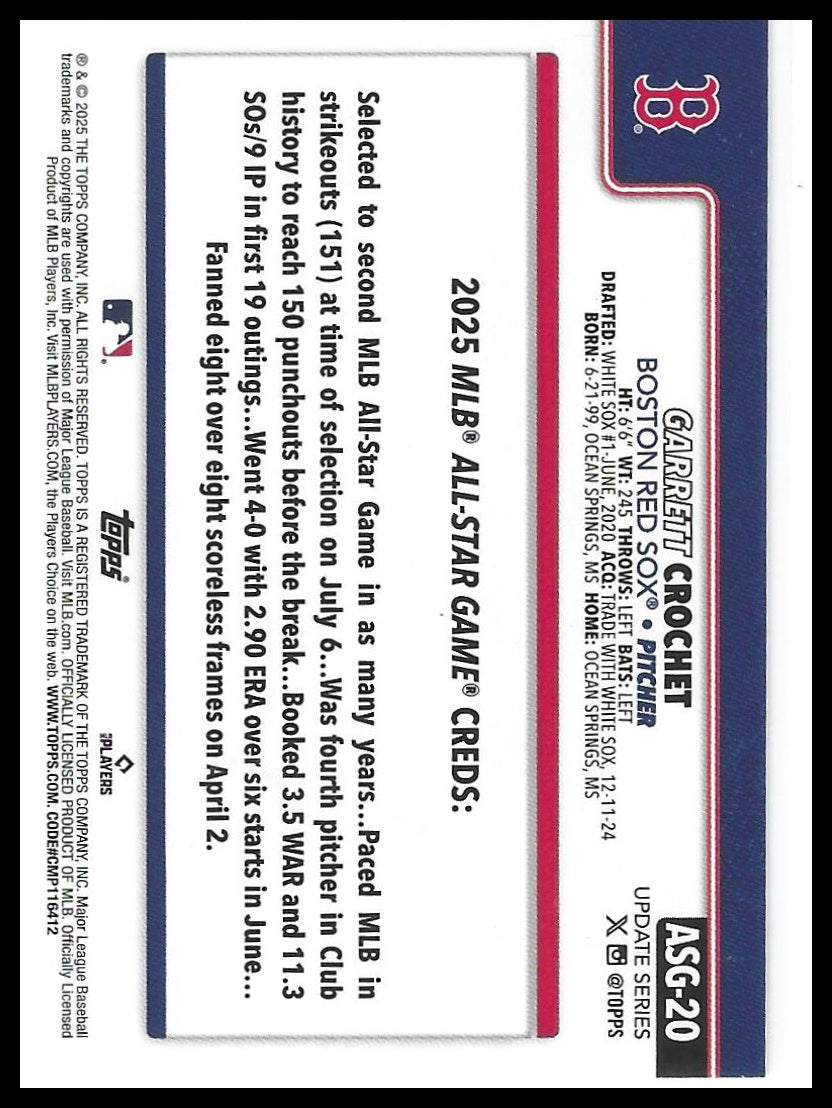 2025 Topps Update #ASG-20 Garrett Crochet 2025 All-Star Game
