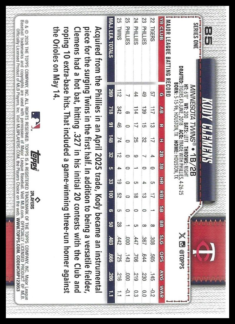2026 Topps #85 Kody Clemens Spring Training