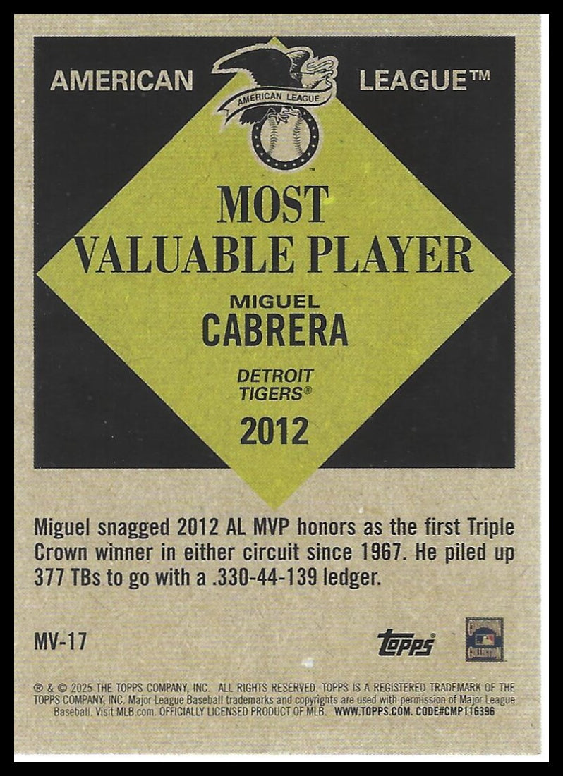 2025 Topps Update #MV-17 Miguel Cabrera Most Valuable