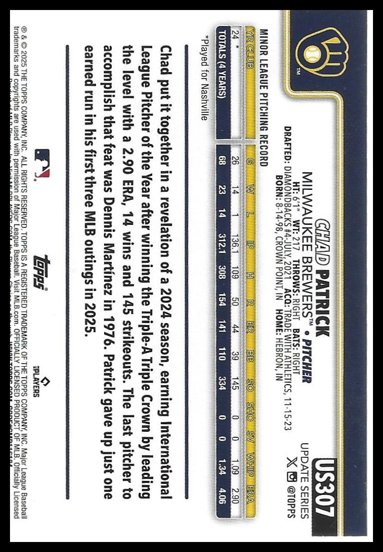 2025 Topps Update #US307 Chad Patrick Holiday