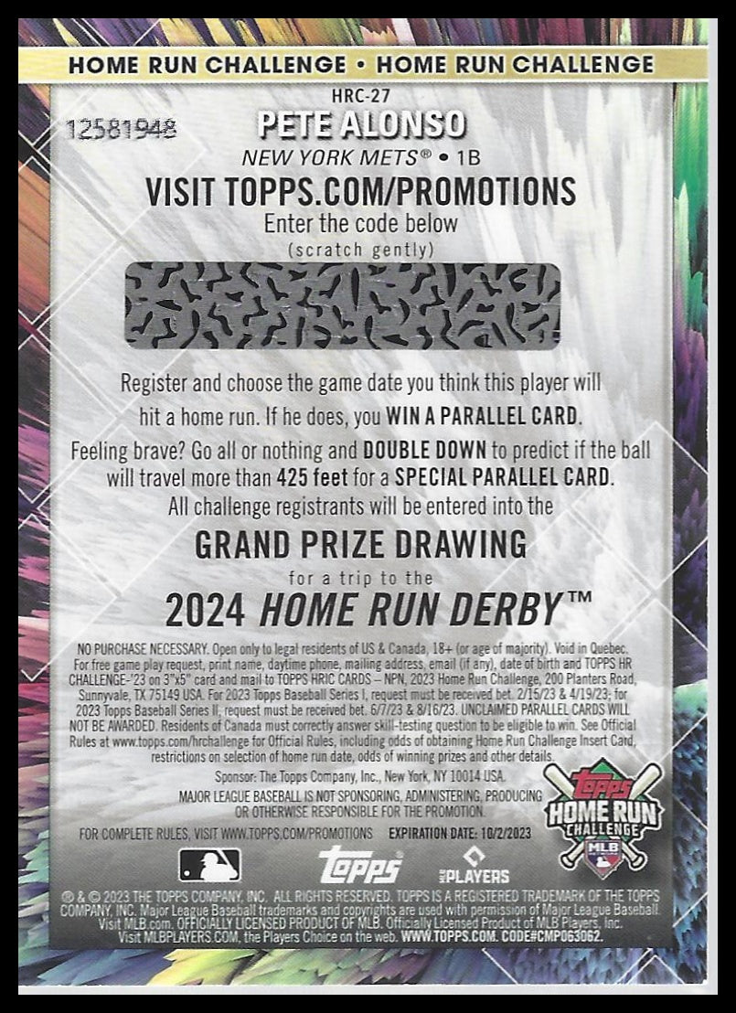 2023 Topps #HRC-27 Pete Alonso Home Run Challenge (Series Two)