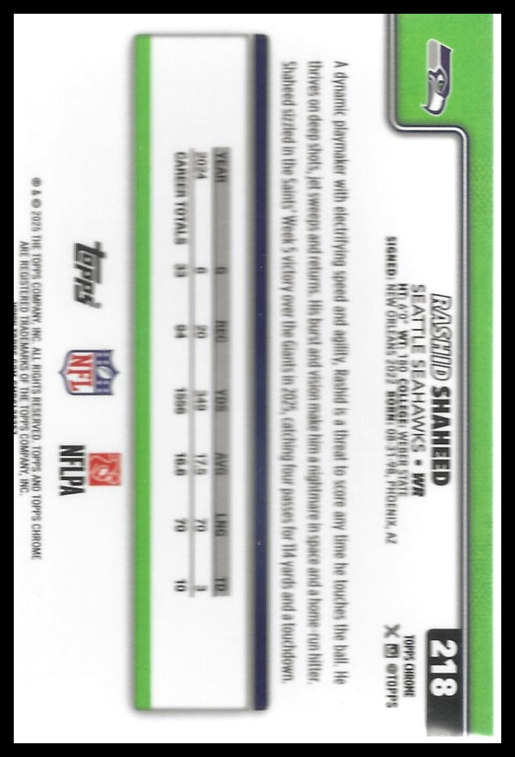 2025 Topps Chrome #218 Rashid Shaheed Lime Green X-Fractor