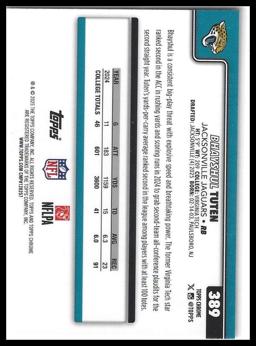 2025 Topps Chrome #389 Bhayshul Tuten X-Fractor