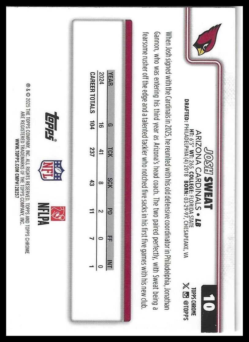 2025 Topps Chrome #10 Josh Sweat Pink X-Fractor
