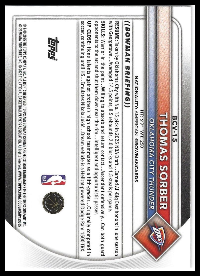 2025-26 Bowman #BCV-15 Thomas Sorber Chrome