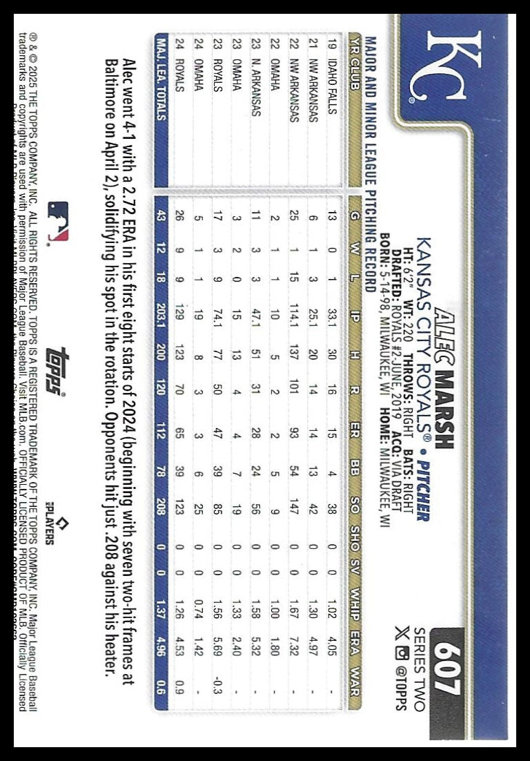 2025 Topps #607 Alec Marsh Yellow