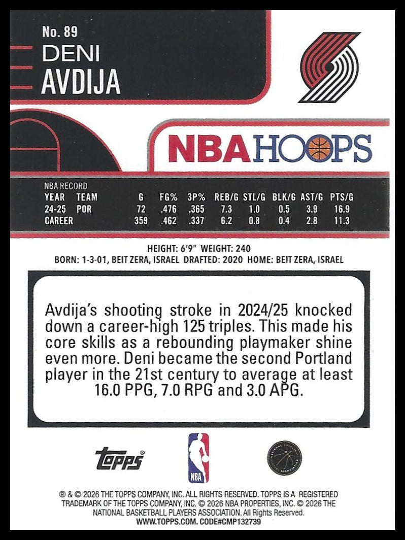 2025-26 Hoops #89 Deni Avdija Light Burst