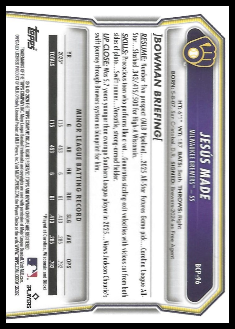 2026 Bowman #BCP-96 Jesús Made Chrome Prospects